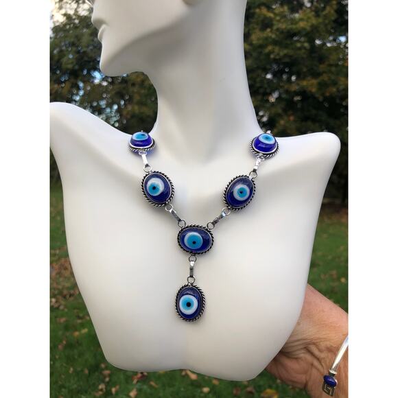 Blue Evil Eye Mati Handmade Glass Beads Necklace - Picture 3 of 6